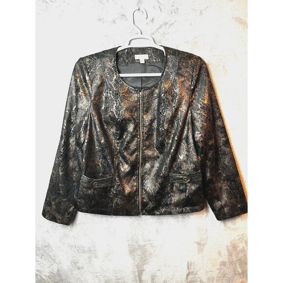Susan Graver Jackets & Blazers - Susan Graver Womens Jacket Size Large SnakeSkin Print Full Zip Lined Metallic‎